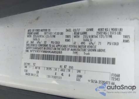 2017 Ford Transit-250 from USA, damaged, VIN 1FTYR1YM6HKA85285